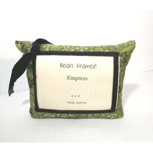 Vintage Beaned Framed Empress  4" x 3" Picture Holder Bean Bag Brocade Green